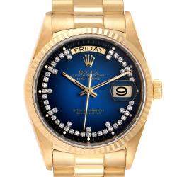 مملوكة مسبقًا Rolex Blue Diamonds 18K Yellow Gold President Day-Date 18038 Men's Wristwatch 36 MM