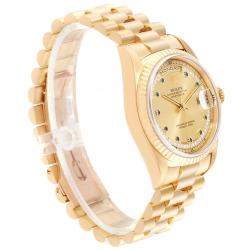 Pre Owned Rolex Champagne Blue Sapphire Diamonds 18K Yellow Gold President Day-Date 18238 Men's Wristwatch 36 MM