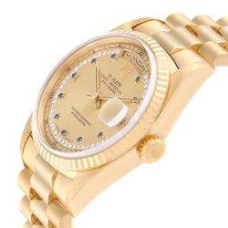 Pre Owned Rolex Champagne Blue Sapphire Diamonds 18K Yellow Gold President Day-Date 18238 Men's Wristwatch 36 MM