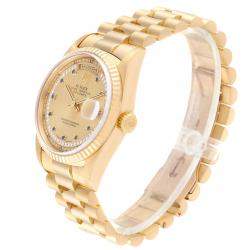 Pre Owned Rolex Champagne Blue Sapphire Diamonds 18K Yellow Gold President Day-Date 18238 Men's Wristwatch 36 MM
