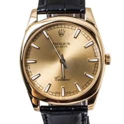 Pre Owned Rolex 18K Yellow Gold Crocodile Leather Cellini Danaos 4243/8 Men's Wristwatch 38 mm