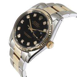 Pre Owned Rolex Black Diamonds 18K Yellow Gold And Stainless Steel Datejust 16013 Men's Wristwatch 36 MM