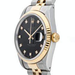 Pre Owned Rolex Black 18K Yellow Gold And Stainless Steel Datejust 16233 Men's Wristwatch 36 MM
