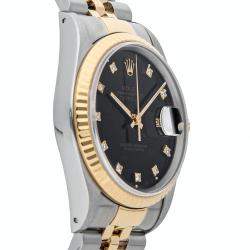 Pre Owned Rolex Black 18K Yellow Gold And Stainless Steel Datejust 16233 Men's Wristwatch 36 MM