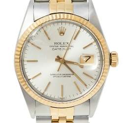 Pre Owned Rolex Silver 18K Yellow Gold and Stainless Steel Datejust 16013 Men's Wristwatch 36 mm