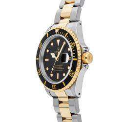 مملوكة مسبقًا Rolex Black 18k Yellow Gold And Stainless Steel Submariner Date 16613 Men's Wristwatch 40 MM