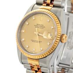 Pre Owned ساعة يد رجالية رولكس ديت جست 16233 ذهب أ�صفر عيار 18 قيراط وستانلس ستيل وألماس صفراء 36 مم