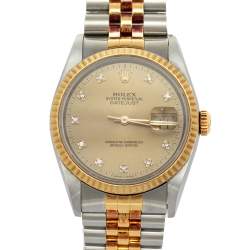 Pre Owned ساعة يد رجالية رولكس ديت جست 16233 ذهب أصفر عيار 18 قيراط وستانلس ستيل وألماس صفراء 36 مم