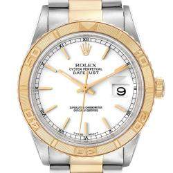 Rolex White 18K Yellow Gold And Stainless Steel Datejust Turnograph 16263 Men's Wristwatch 36 MM