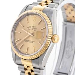 Pre Owned Rolex Champagne 18K Yellow Gold & Stainless Steel Datejust 16233 Automatic Unisex Wristwatch 36 mm