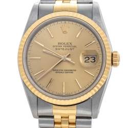 Pre Owned Rolex Champagne 18K Yellow Gold & Stainless Steel Datejust 16233 Automatic Unisex Wristwatch 36 mm