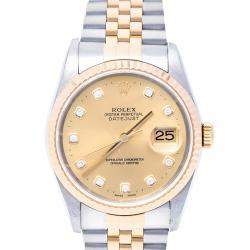 Pre Owned ساعة يد رجالية رولكس ديت جست 16233 أوتوماتيك ستانلس ستيل وذهب أصفر عيار 18 وألماس شمبانيا 36مم