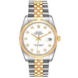 Rolex White Diamonds 18K Yellow Gold And Stainless Steel Datejust 116233 Men's Wristwatch 36 MM
