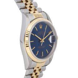 Pre Owned Rolex Blue 18K Yellow Gold And Stainless Steel Datejust 16233 Men's Wristwatch 36 MM