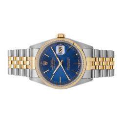Pre Owned Rolex Blue 18K Yellow Gold And Stainless Steel Datejust 16233 Men's Wristwatch 36 MM