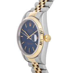 Pre Owned Rolex Blue 18K Yellow Gold And Stainless Steel Datejust 16233 Men's Wristwatch 36 MM