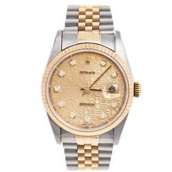 Pre Owned Rolex Champagne 18k Yellow Gold and Stainless Steel Diamonds 16233 Series Datejust Wristwatch 36 mm