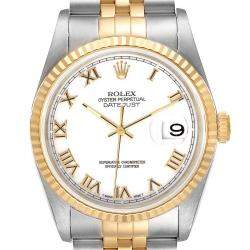 Rolex White 18K Yellow Gold And Stainless Steel Datejust 16233 Men's Wristwatch 36 MM