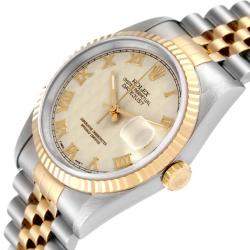 Rolex Ivory 18K Yellow Gold And Stainless Steel Datejust 16233 Men's Wristwatch 36 MM