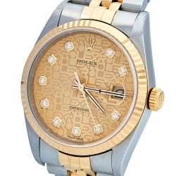 مملوكة مسبقًا Rolex Champagne Diamonds 18K Yellow Gold And Stainless Steel Datejust 16233 Men's Wristwatch 36 mm