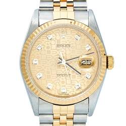 مملوكة مسبقًا Rolex Champagne Diamonds 18K Yellow Gold And Stainless Steel Datejust 16233 Men's Wristwatch 36 mm