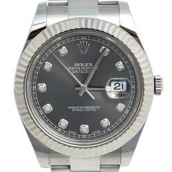 Pre Owned Rolex Rhodium Diamond 18K White Gold Stainless Steel Datejust 116334 Men's Wristwatch 41 mm