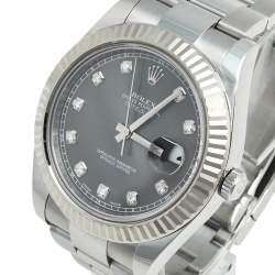 Pre Owned Rolex Rhodium Diamond 18K White Gold Stainless Steel Datejust 116334 Men's Wristwatch 41 mm
