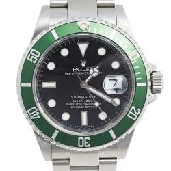 Pre Owned Rolex Black Stainless Steel Submariner Kermit 16610LV Men's Wristwatch 40 MM