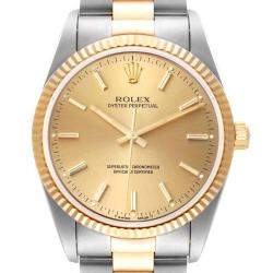 Pre Owned Rolex Champagne 18K Yellow Gold And Stainless Steel Oyster Perpetual 14233 Automatic Men's Wristwatch 36 MM
