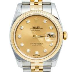 Pre Owned Rolex Champagne Diamond 18K Yellow Gold Stainless Steel Datejust 116233 Men's Wristwatch 36 mm