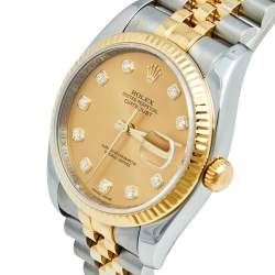 Pre Owned Rolex Champagne Diamond 18K Yellow Gold Stainless Steel Datejust 116233 Men's Wristwatch 36 mm
