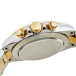 Pre Owned Rolex Black 18k Yellow Gold Stainless Steel Cosmograph Daytona 116523 Men's Wristwatch 40 mm