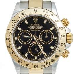 Pre Owned Rolex Black 18k Yellow Gold Stainless Steel Cosmograph Daytona 116523 Men's Wristwatch 40 mm