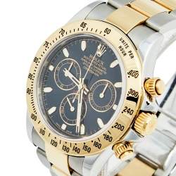 Pre Owned Rolex Black 18k Yellow Gold Stainless Steel Cosmograph Daytona 116523 Men's Wristwatch 40 mm
