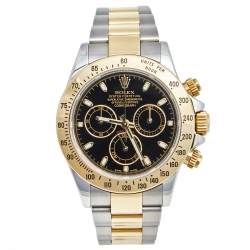 Pre Owned Rolex Black 18k Yellow Gold Stainless Steel Cosmograph Daytona 116523 Men's Wristwatch 40 mm