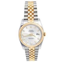 Pre Owned Rolex Silver Diamond 18K Yellow Gold Stainless Steel Datejust 116233 Men's Wristwatch 36 mm