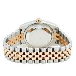 Pre Owned Rolex Silver Diamond 18k Rose Gold Stainless Steel Datejust 116231 Men's Wristwatch 36 mm
