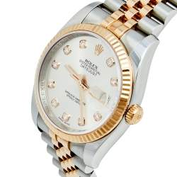 Pre Owned Rolex Silver Diamond 18k Rose Gold Stainless Steel Datejust 116231 Men's Wristwatch 36 mm