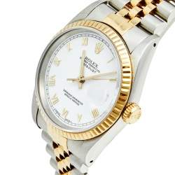 مملوكة مسبقًا Rolex White 18K Yellow Gold & Stainless Steel Datejust 16233 Automatic Unisex Wristwatch 36 mm