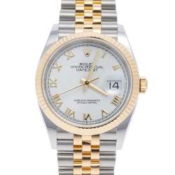 Pre Owned Rolex White 18k Yellow Gold Stainless Steel Datejust 126233 Men's Wristwatch 36 mm
