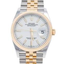 Pre Owned Rolex White 18k Yellow Gold Stainless Steel Datejust 126233-0019 Men's Wristwatch 36 mm