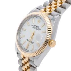 Pre Owned Rolex White 18k Yellow Gold Stainless Steel Datejust 126233-0019 Men's Wristwatch 36 mm