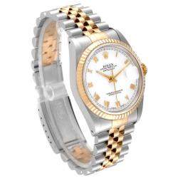 Pre Owned Rolex White 18K Yellow Gold And Stainless Steel Datejust 16233 Men's Wristwatch 36 MM