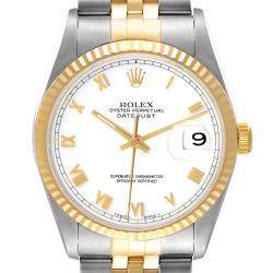 Pre Owned Rolex White 18K Yellow Gold And Stainless Steel Datejust 16233 Men's Wristwatch 36 MM