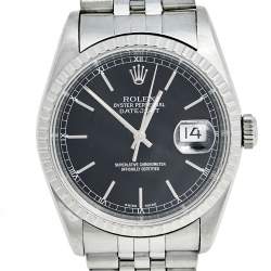 Pre Owned Rolex Black Stainless Steel Datejust 16220 Men's Wristwatch 36 mm