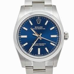 مملوكة مسبقًا Rolex Blue Stainless Steel Oyster Perpetual 124200 Women's Wristwatch 34 mm