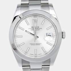 مملوكة مسبقًا Rolex Silver Stainless Steel Datejust 41 126300 Men's Wristwatch 41 mm