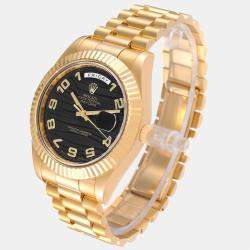 Rolex Black 18K Yellow Gold Day-Date 218238 Automatic Men's Wristwatch 41 mm