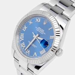 مملوكة مسبقًا Rolex Blue 18K White Gold Stainless Steel Datejust 126334BLRO Men's Wristwatch 41 MM