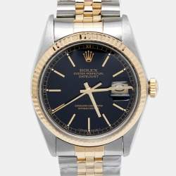 Pre Owned ساعة يد رجالية رولكس ديت جست 16013 ستانلس ستيل وذهب أصفر عيار 18 سوداء 36مم